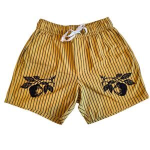 Cotton On Men's Easy Short Mustard Yellow Black Striped Lemon Print Medium